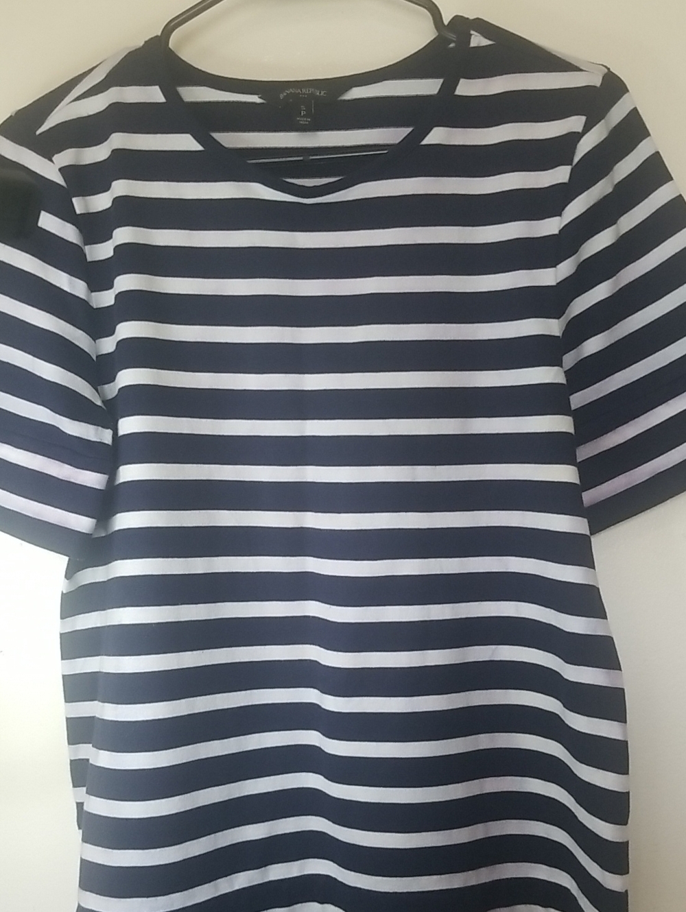 Banana Republic Navy and White Striped Short Sleeve Top